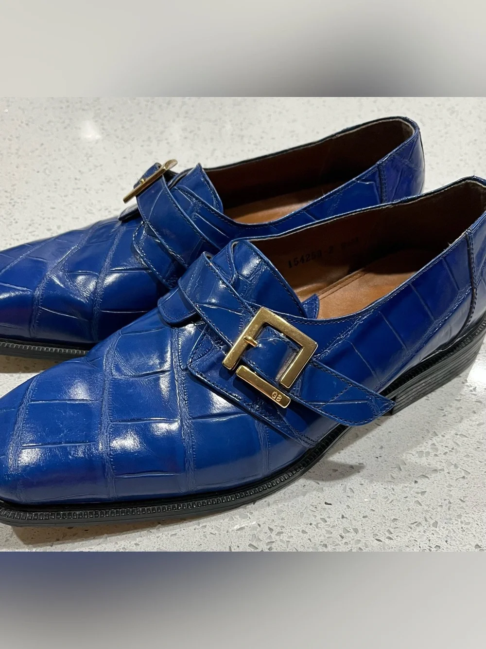 Georgio Brutini Men's Cobalt Blue Leather Crocodile Embossed Dress Shoes 9.5M